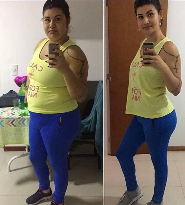 Referência visual de antes e depois, mulher com espelho